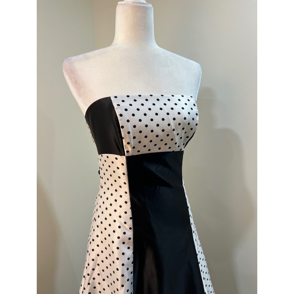 Jessica McClintock Gunne Sax Polka Dot Strapless Corset Dress Black White Size 5 - Picture 2 of 8